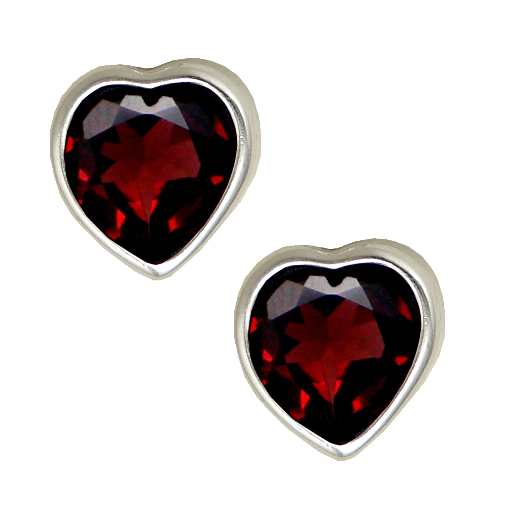 Sterling Silver Heart Drop Dangle Earrings With Garnet